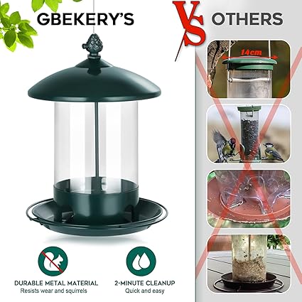 Metal Wild Bird Feeder with 360° Feeding Tray
