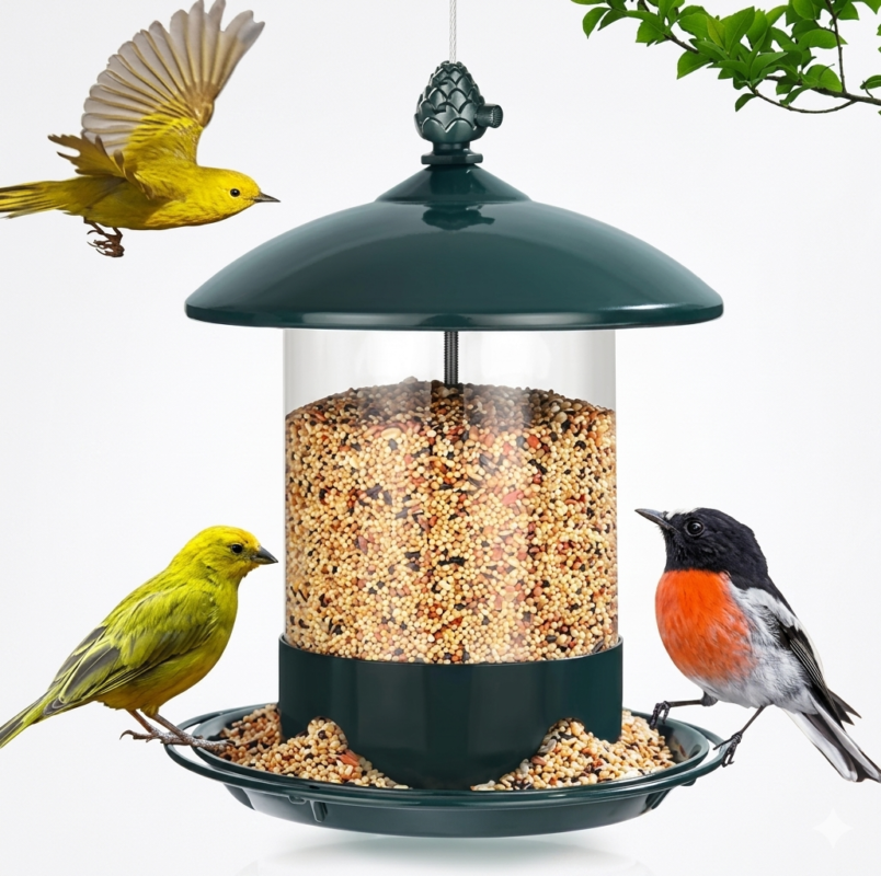 Metal Wild Bird Feeder with 360° Feeding Tray